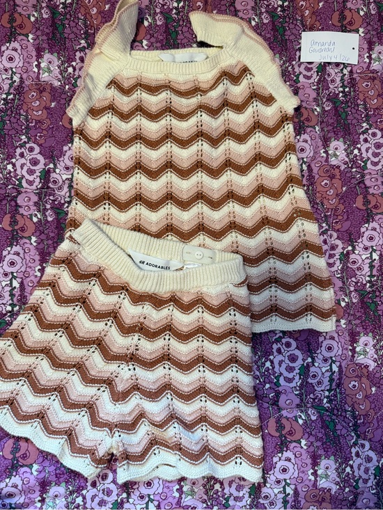 H&M Other - H&M Cream & Brown Chevron Knit Short Set